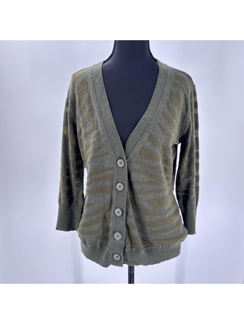 vtg new York & Company Cardigan Animal Print olive Green M lightweight button